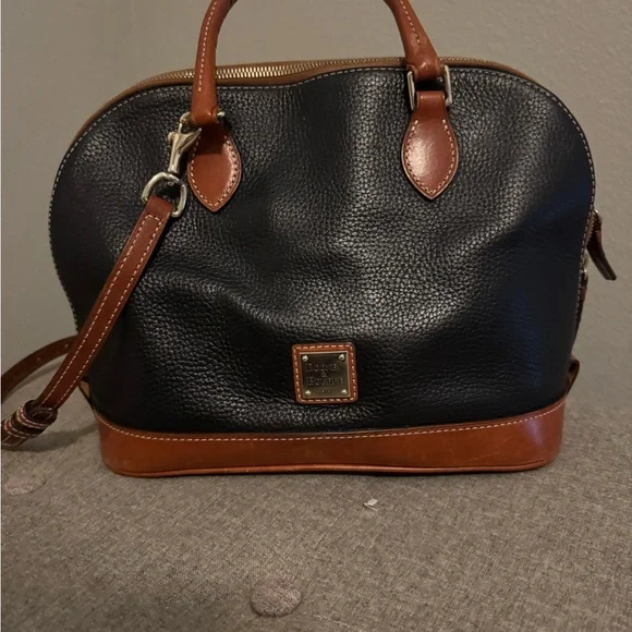 Dooney & Bourke Black and Brown Leather Satchel with Structured Design - Picture 2 of 4
